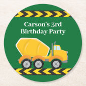 男の子の誕生日パーティカスタムーグリーントラックキッズ ラウンドペーパーコースター (正面)