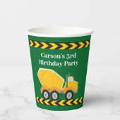 男の子の誕生日パーティカスタムーグリーントラックキッズ 紙コップ (正面)
