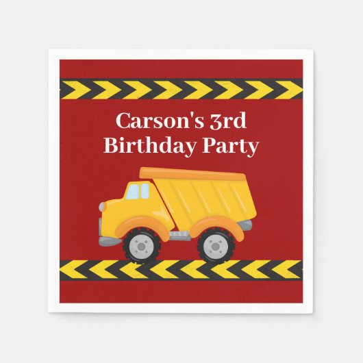 男の子の誕生日パーティカスタムーレッドダンプトラックキッズ スタンダードカクテルナプキン (正面)