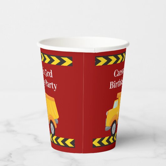 男の子の誕生日パーティカスタムーレッドダンプトラックキッズ 紙コップ (右)