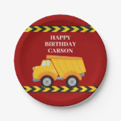 男の子の誕生日パーティカスタムーレッドダンプトラック ペーパープレート (正面)