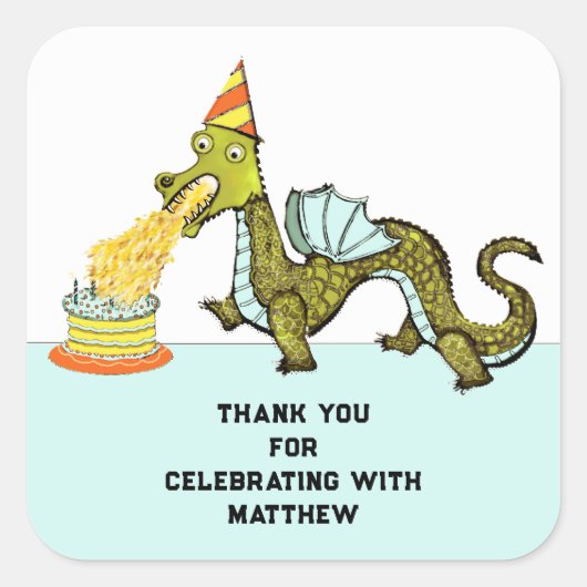 男の子の誕生日パーティーありがとう スクエアシール (正面)