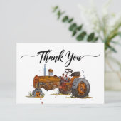 男の子の誕生日パーティーとアンティークトラクターデザイン サンキューカード (スタンド正面)
