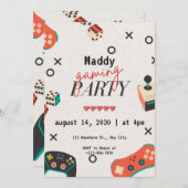 男の子の誕生日パーティーのためのビデオゲーム招待状 招待状 (正面/裏面)