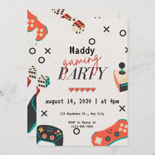 男の子の誕生日パーティーのためのビデオゲーム招待状 招待状 (正面/裏面)