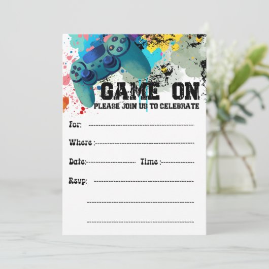 男の子の誕生日パーティーのためのビデオゲーム招待状 招待状 (スタンド正面)