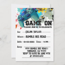 男の子の誕生日パーティーのためのビデオゲーム招待状 招待状