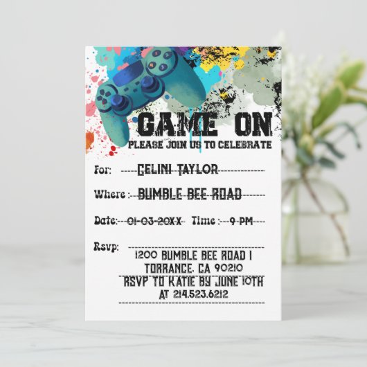 男の子の誕生日パーティーのためのビデオゲーム招待状 招待状 (スタンド正面)