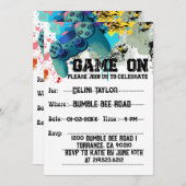 男の子の誕生日パーティーのためのビデオゲーム招待状 招待状 (正面/裏面)