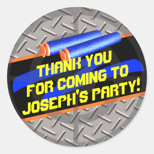 男の子の誕生日パーティーダーツウォーズありがとう ラウンドシール (正面)
