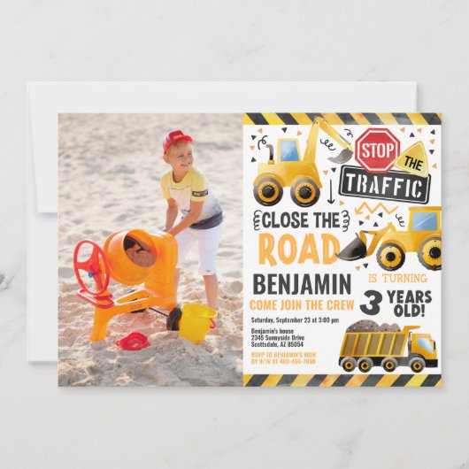 男の子の誕生日パーティー建築写真招待状 招待状 (正面)