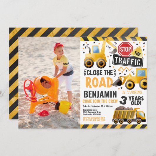 男の子の誕生日パーティー建築写真招待状 招待状 (正面/裏面)