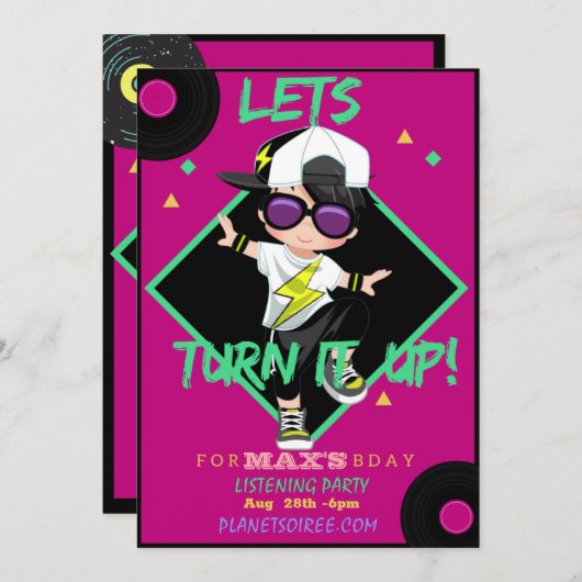 男の子の誕生日パーティー招待状を開く 招待状 (正面/裏面)