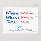 男の子の誕生日パーティー招待状 ポストカード (裏面)