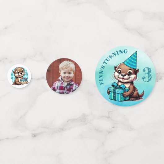 男の子の誕生日パーティーOtterをテーマパーソナライズされた コンフェッティ (正面)