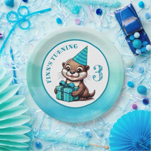 男の子の誕生日パーティーOtterをテーマパーソナライズされた ペーパープレート (パーティー)