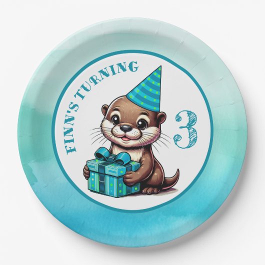 男の子の誕生日パーティーOtterをテーマパーソナライズされた ペーパープレート (正面)