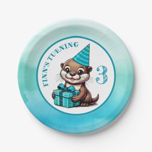 男の子の誕生日パーティーOtterをテーマパーソナライズされた ペーパープレート (正面)