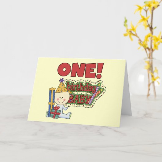 男の子の誕生日ベビー1st誕生日Tシャツとギフト カード (黄色い花)