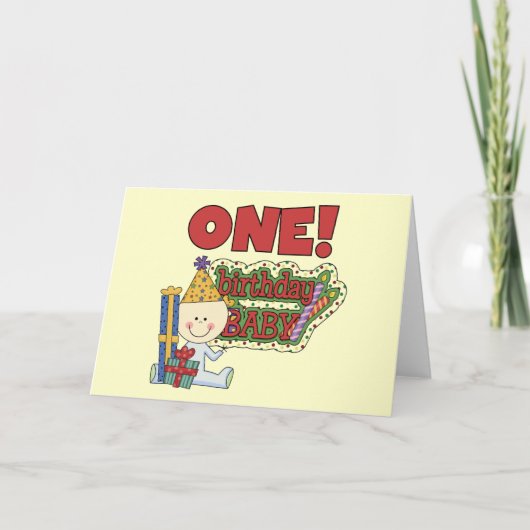 男の子の誕生日ベビー1st誕生日Tシャツとギフト カード (正面)