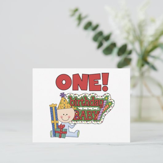 男の子の誕生日ベビー1st誕生日Tシャツとギフト ポストカード (スタンド正面)