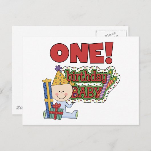 男の子の誕生日ベビー1st誕生日Tシャツとギフト ポストカード (正面/裏面)