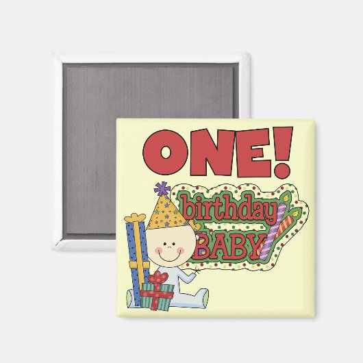 男の子の誕生日ベビー1st誕生日Tシャツとギフト マグネット (正面/裏面)