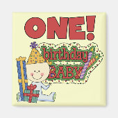 男の子の誕生日ベビー1st誕生日Tシャツとギフト マグネット (正面)