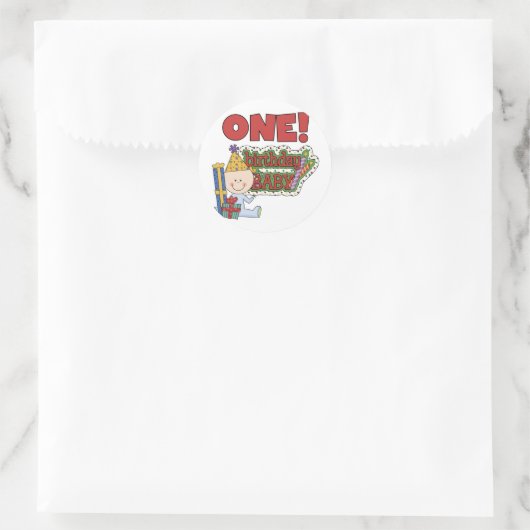 男の子の誕生日ベビー1st誕生日Tシャツとギフト ラウンドシール (バッグ)