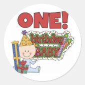 男の子の誕生日ベビー1st誕生日Tシャツとギフト ラウンドシール (正面)