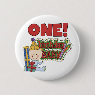 男の子の誕生日ベビー1st誕生日Tシャツとギフト 缶バッジ