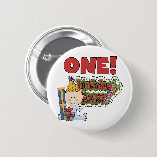 男の子の誕生日ベビー1st誕生日Tシャツとギフト 缶バッジ (正面&裏面)