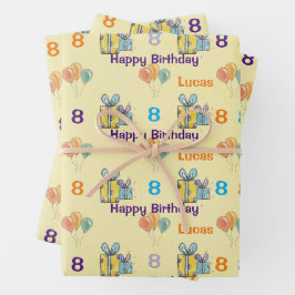 男の子の誕生日名前と年齢のバルーンのギフトを追加 ラッピングペーパーシート