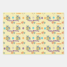 男の子の誕生日名前と年齢のバルーンのギフトを追加 ラッピングペーパーシート