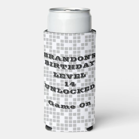 男の子の誕生日10代のパーティーのビデオゲームでBRUH スリム缶クーラー (Seltzer正面)