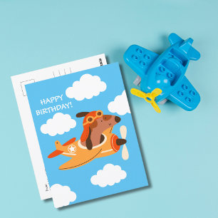 男の子の誕生日 犬 パイロット 飛行機 かわいい 面白い ポストカード