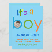 男の子の誕生発表の写真カードだ 案内状 (正面/裏面)