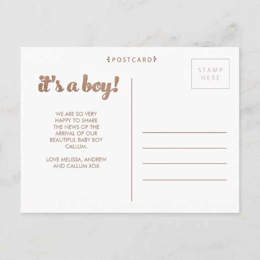 男の子の誕生発表写真はがき 案内ポストカード (裏面)