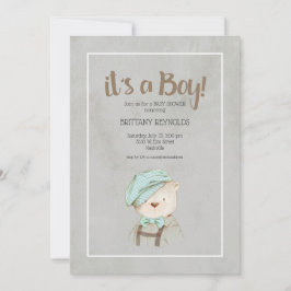 男の子の誕生 クラシック テディベア ベビーシャワー 招待状