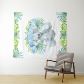 男の子の象のベビーシャワー背景 タペストリー (インサイチュ(横))