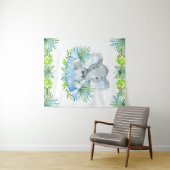 男の子の象のベビーシャワー背景 タペストリー (インサイチュ(横))