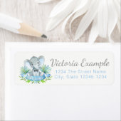 男の子の象のベビーシャワー返送先ラベル ラベル (インサイチュ)