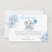 男の子の象の水の色のフローラ赤ちゃんシャワー サンキューカード (正面)