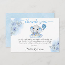 男の子の象の水の色のフローラ赤ちゃんシャワー サンキューカード