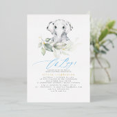 男の子の象の水の色の緑の赤ちゃんシャワー 箔招待状 (立ち正面)
