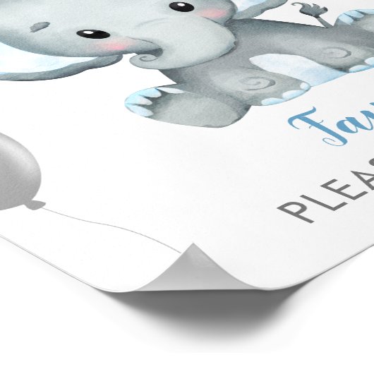 男の子の象の水の色の赤ちゃんシャワーの好意 ポスター (角)