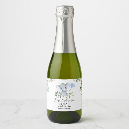 男の子の象の水の色ベビーシャワーポップ・アートのit スパークリングワインラベル (正面)