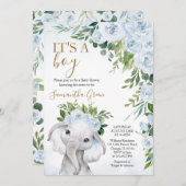 男の子の象の赤ちゃんシャワー 招待状 (正面/裏面)