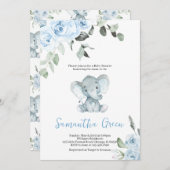 男の子の象の赤ちゃんシャワー 招待状 (正面/裏面)