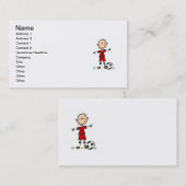 男の子の赤い均一サッカーの選手のTシャツおよびギフト 名刺 (正面/裏面)